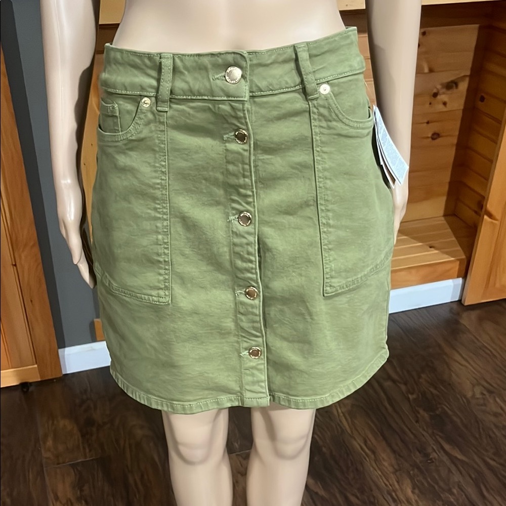Michael Kors Olive Button-Front Mini Skirt